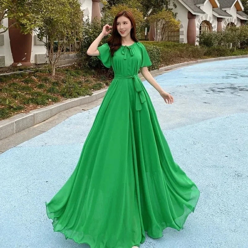 Elegant Women's Extra Long Summer Chiffon DresS