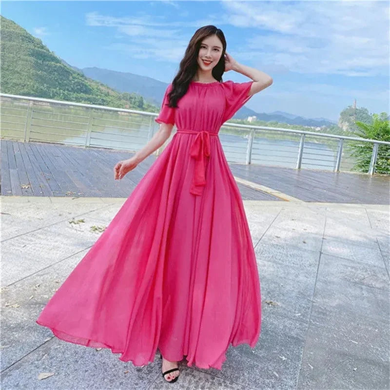 Elegant Women's Extra Long Summer Chiffon DresS