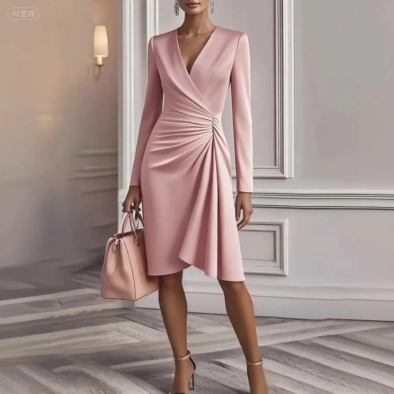 Elegant V-Neck Midi Dress