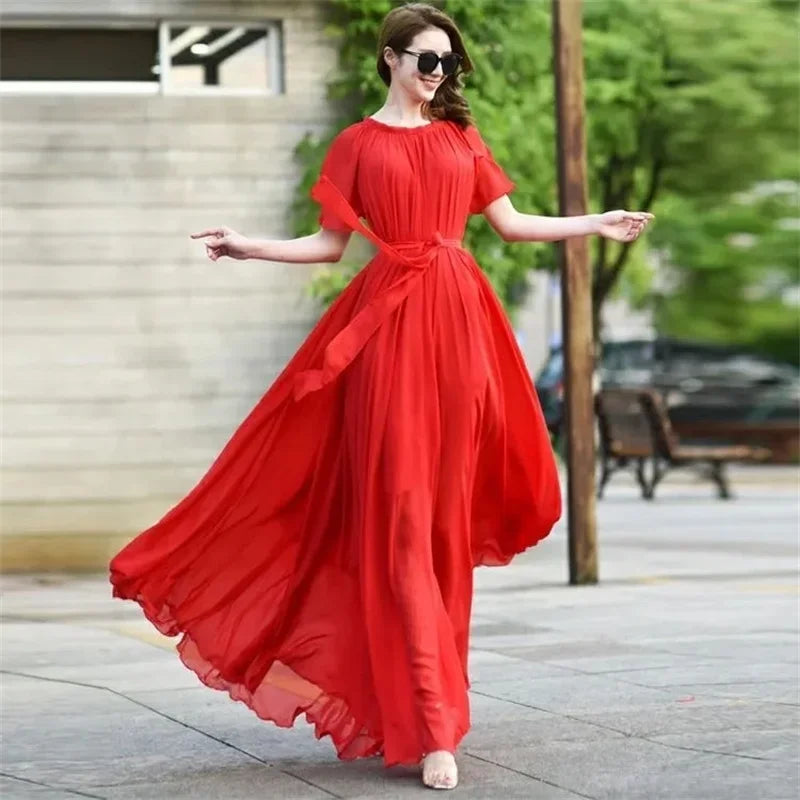 Elegant Women's Extra Long Summer Chiffon DresS