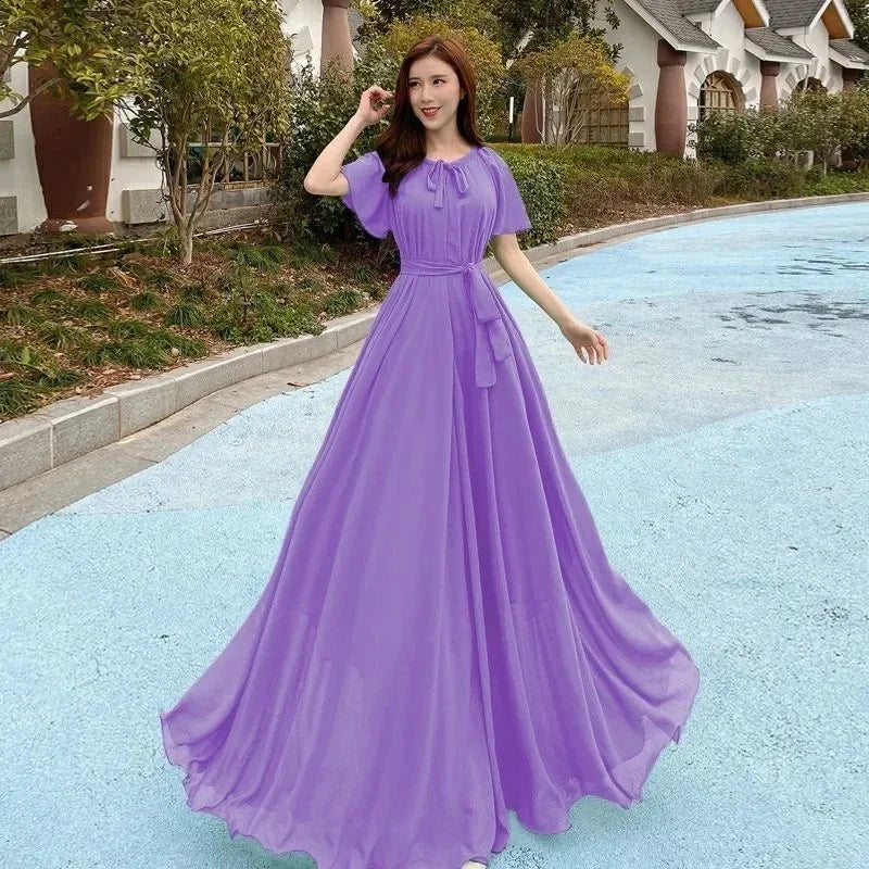 Elegant Women's Extra Long Summer Chiffon DresS