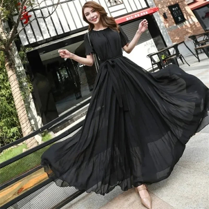 Elegant Women's Extra Long Summer Chiffon DresS