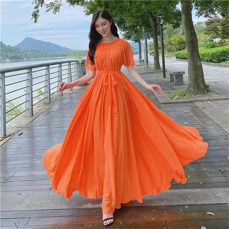 Elegant Women's Extra Long Summer Chiffon DresS